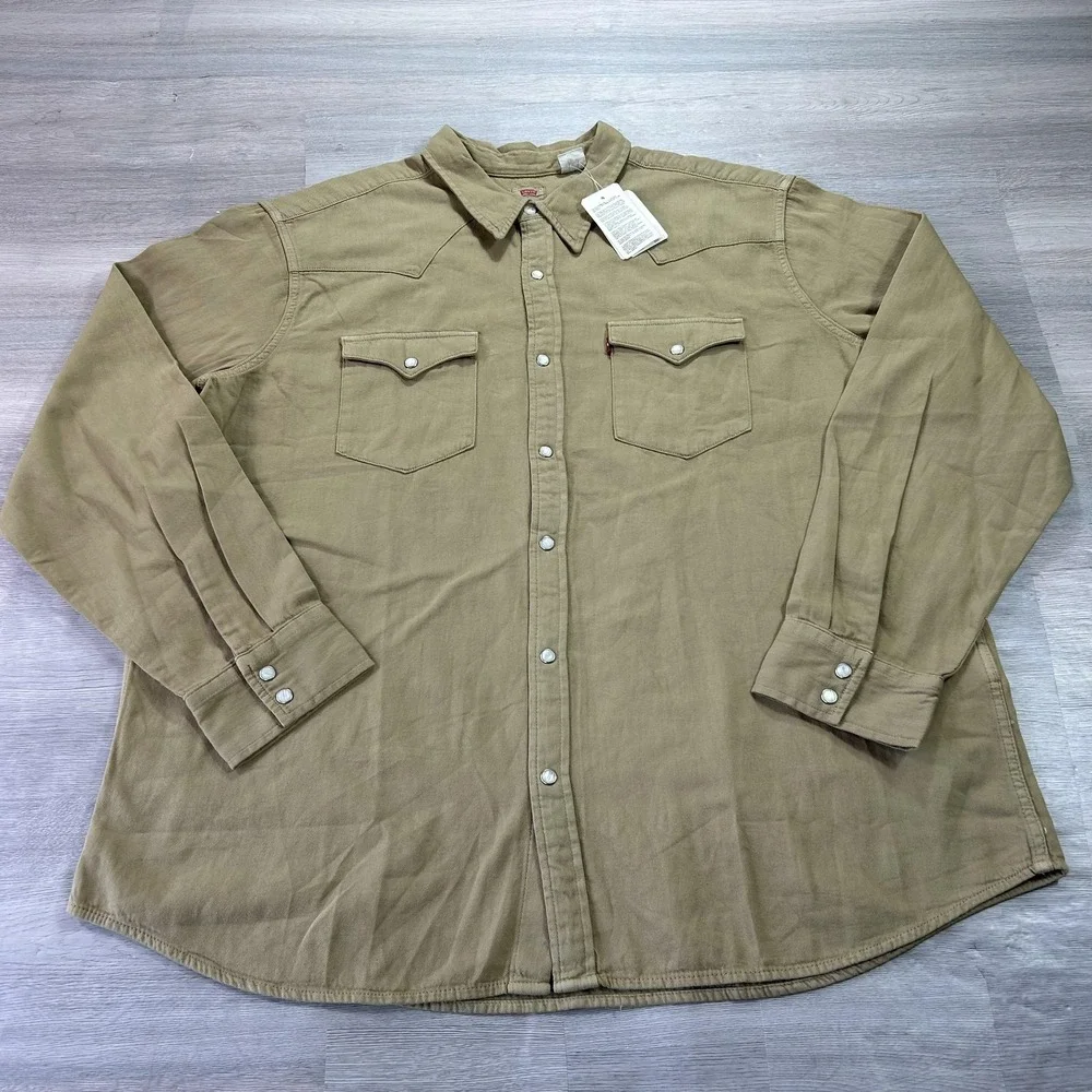 NEW Levi's The Western Shirt Mens 2XL Beige Western Snap Long Sleeve Twill
